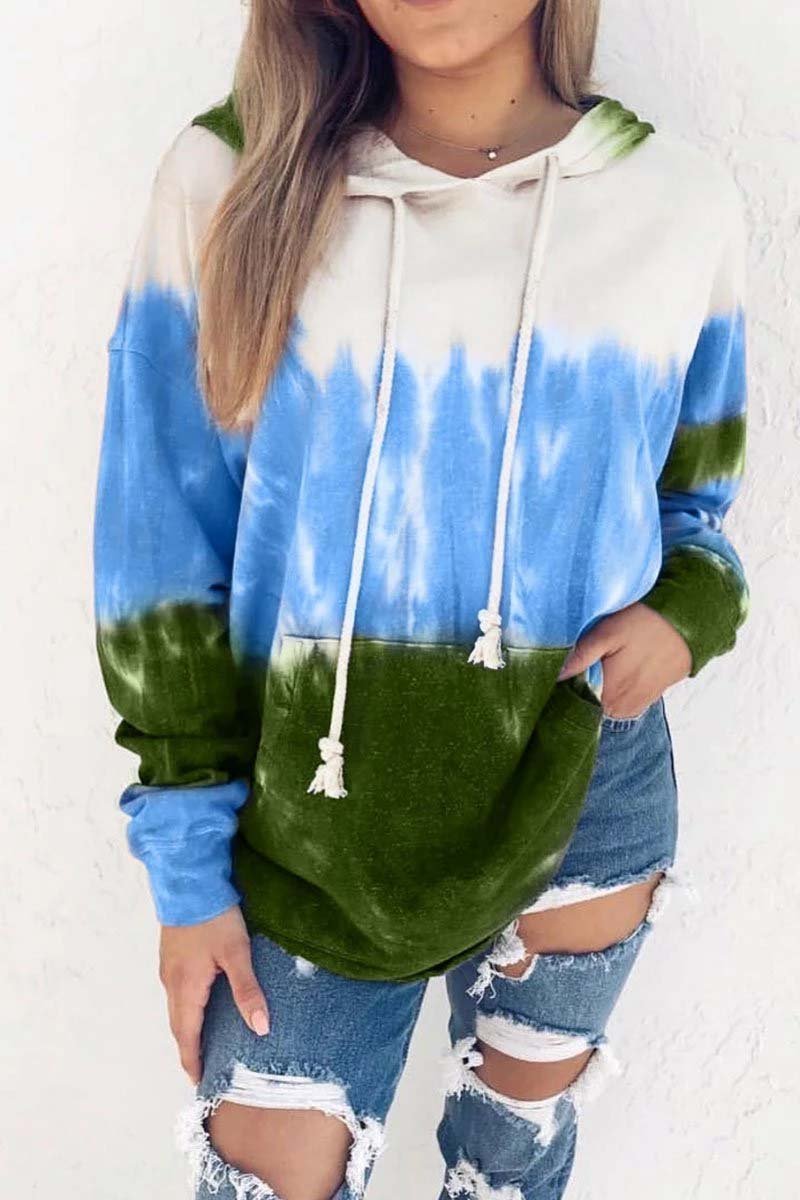 Hooded Collar Tied Dyed Print Hoodie (3 Colors)