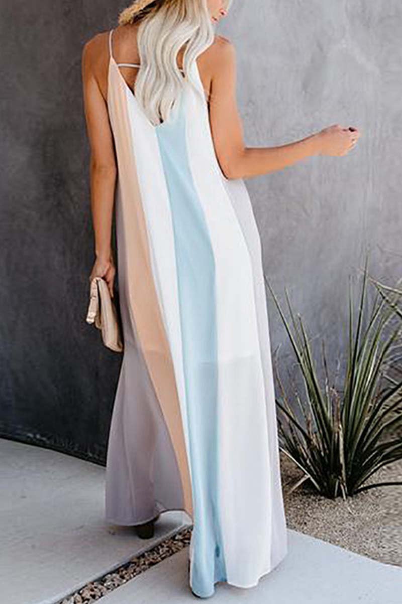 Vestido largo a rayas con cuello en V
