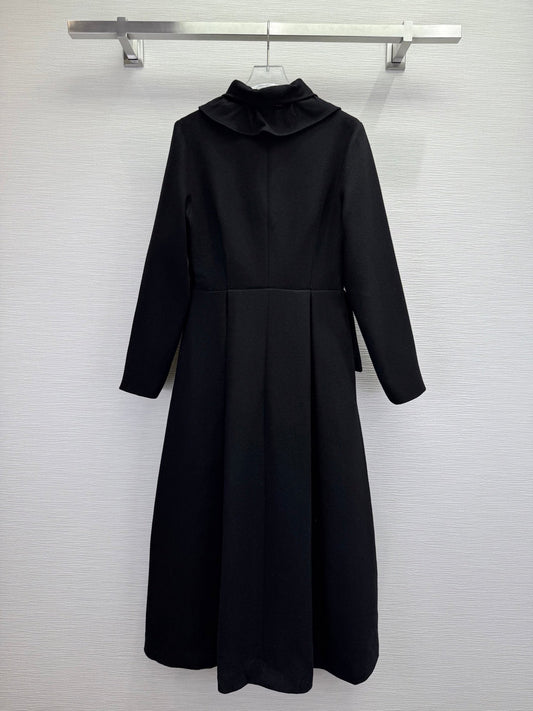 CD 25SS Ruffled V-neck Dress Black Wool 306508