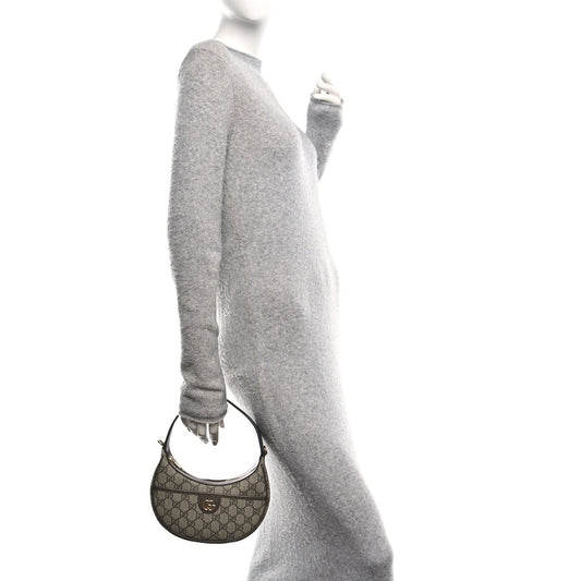 GG Supreme Monogram Textured Dollar Calfskin Small Ophidia Shoulder Bag Beige Ebony New Acero