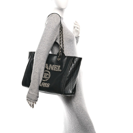 Calfskin Tweed Medium Deauville Tote Black Multicolor