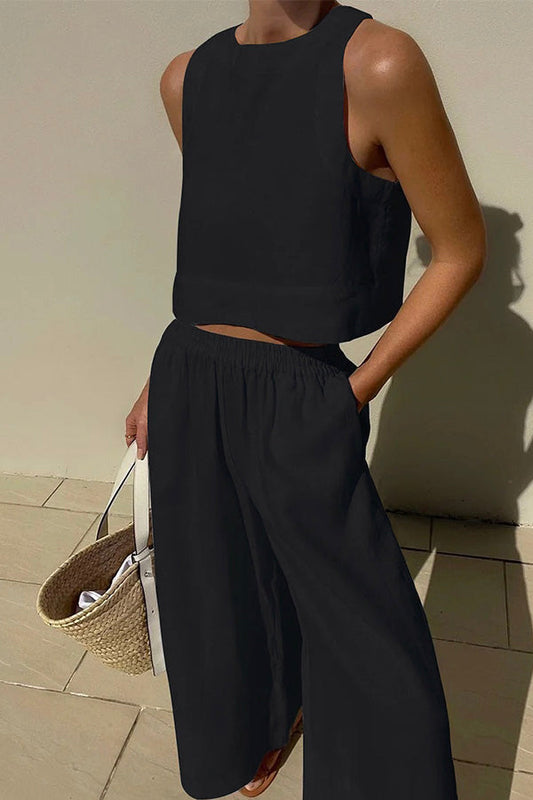 Conjunto elegante de 2 piezas sin mangas de color sólido