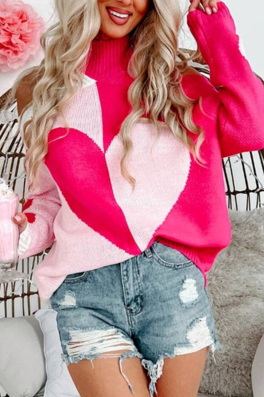 Suéter de cuello alto con hombros descubiertos y corazón para San Valentín