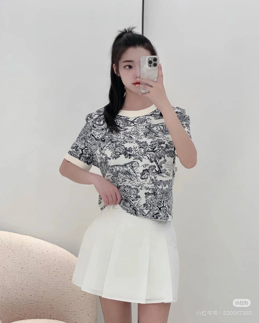 DIOR 25S SHORT-SLEEVE PATTERNED KNIT TOP 701