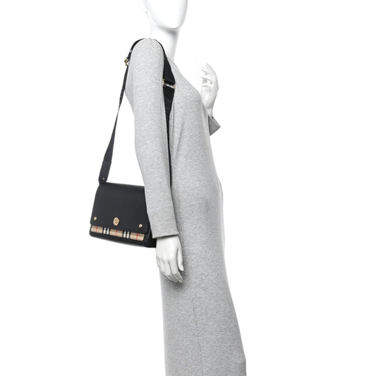 Grainy Calfskin Vintage Check Note Crossbody Bag Black
