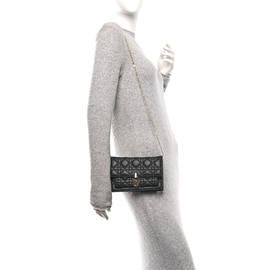 Lambskin Cannage Chain My Dior Daily Chain Pouch Black