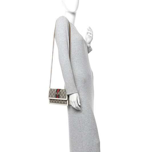 GG Supreme Monogram Web Queen Margaret Chain Wallet White