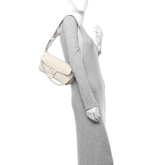 Calfskin Matelasse Monochrome GG Marmont Crossbody Shoulder Bag White