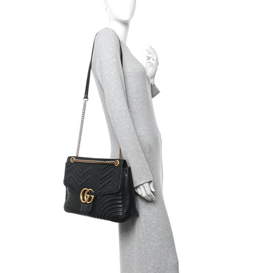 Calfskin Matelasse Large GG Marmont Shoulder Bag Black