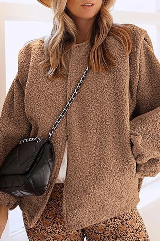 Chaqueta informal holgada con mangas abullonadas de terciopelo de cordero