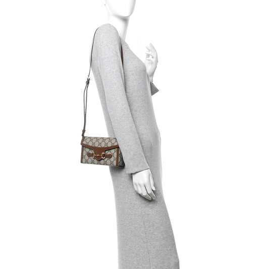 GG Supreme Monogram Mini Horsebit 1955 Shoulder Bag Beige Brown Sugar