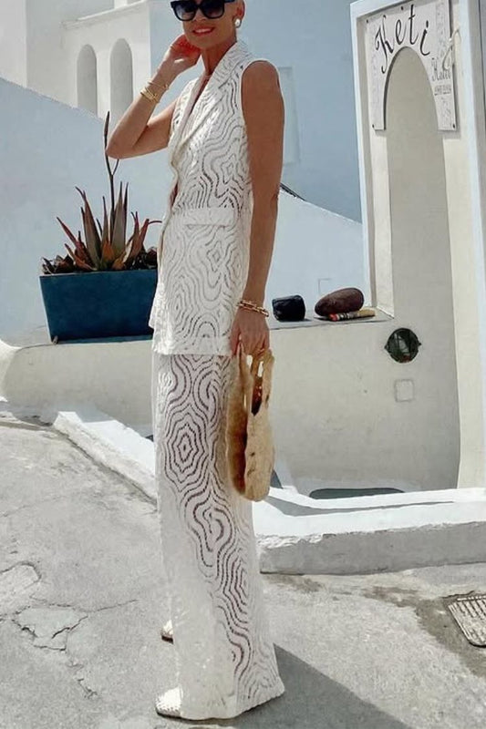 Pantalones anchos con cintura elástica y encaje único Santorini Dream
