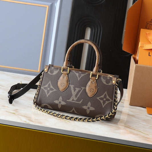 LOUIS VUITTON ONTHEGO EAST WEST CHAIN MONOGRAM REVERSE BROWN 25CM M14236