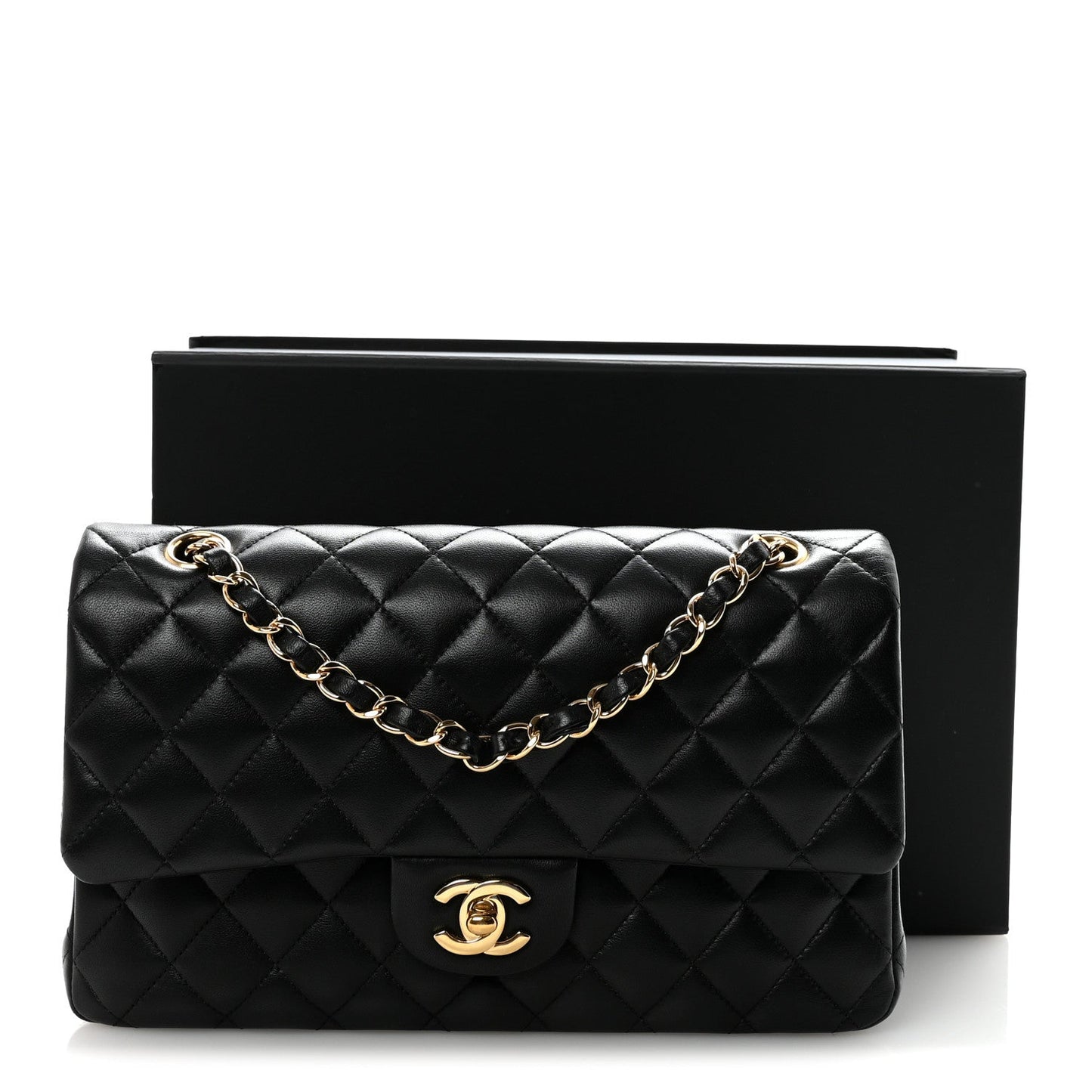 Lambskin Quilted Medium Double Flap Black