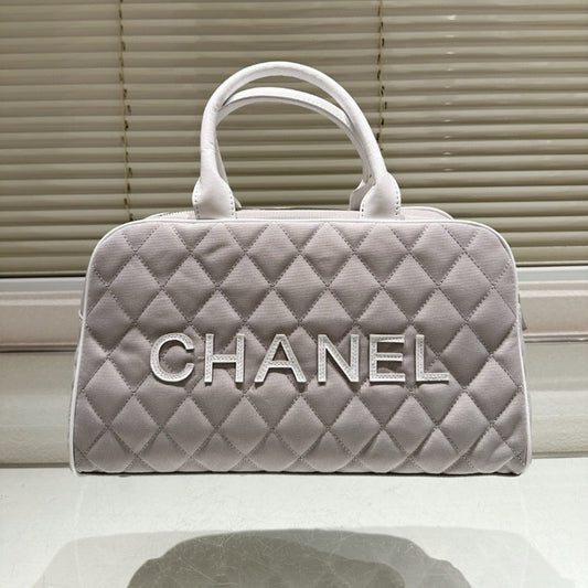 CHANEL BOWLING BAG QUILTED CANVAS BLACK 35CM