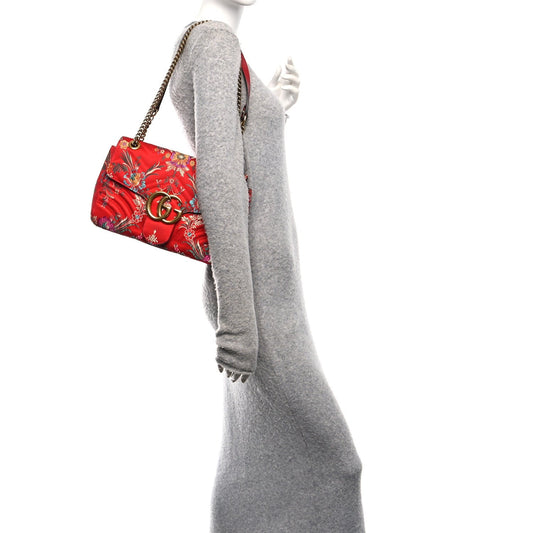Jacquard Matelasse Floral Medium GG Marmont Shoulder Bag Red