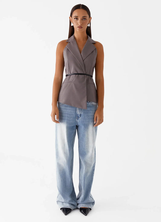 Marina Blazer Top - Grey
