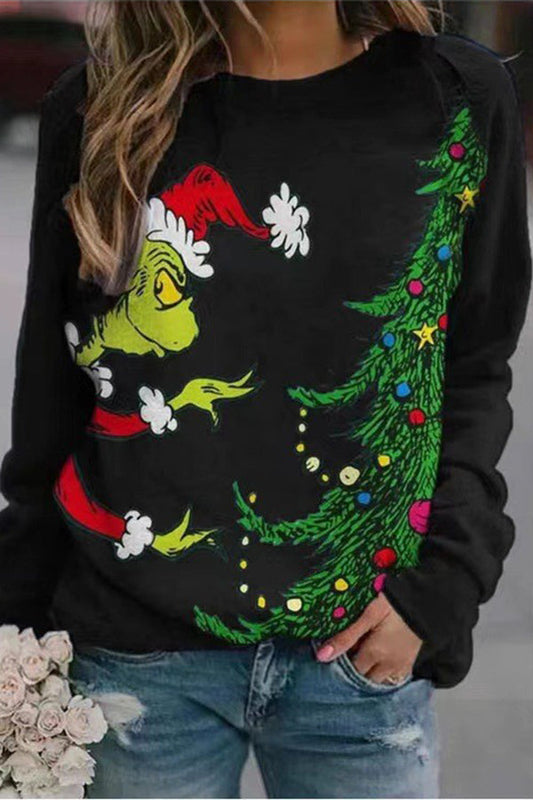 Sudadera de manga larga con cuello redondo y mangas estampadas divertidas