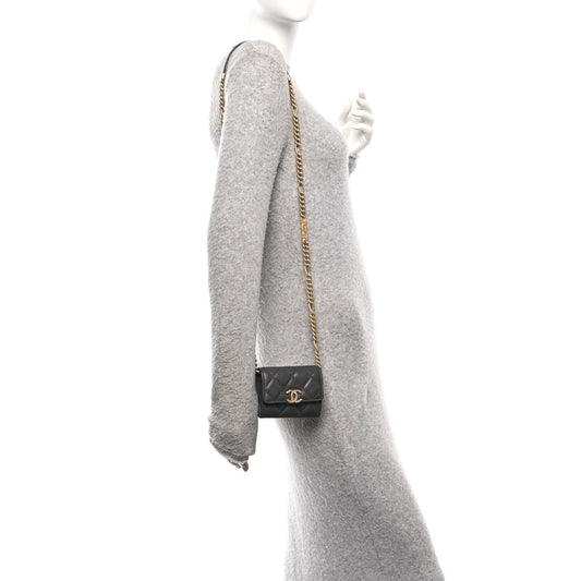 Caviar Quilted Bracelet On Chain Clutch Grey