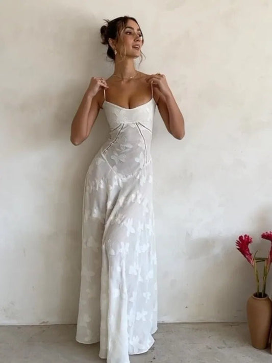 Elegant Floral Spaghetti Strap Maxi Dress - Chest Wrap Bandage