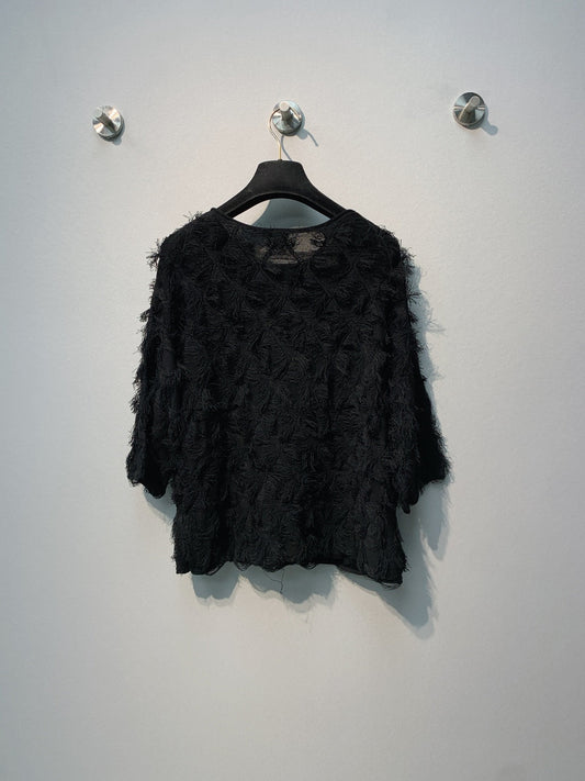 CC SS26 Feather-Trimmed Chiffon Top Black Chiffon 350963