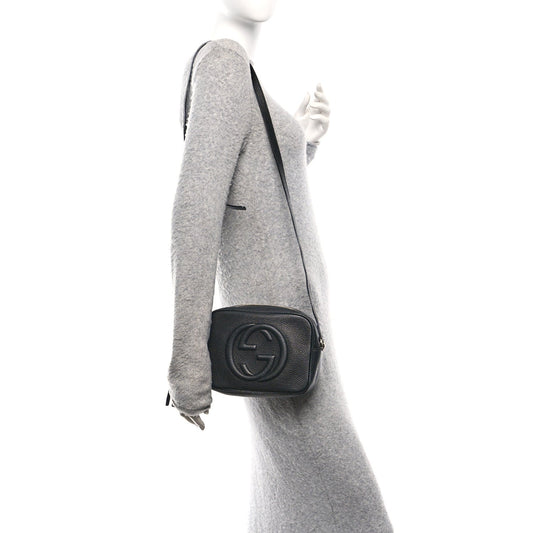 Pebbled Calfskin Small Soho Disco Bag Black