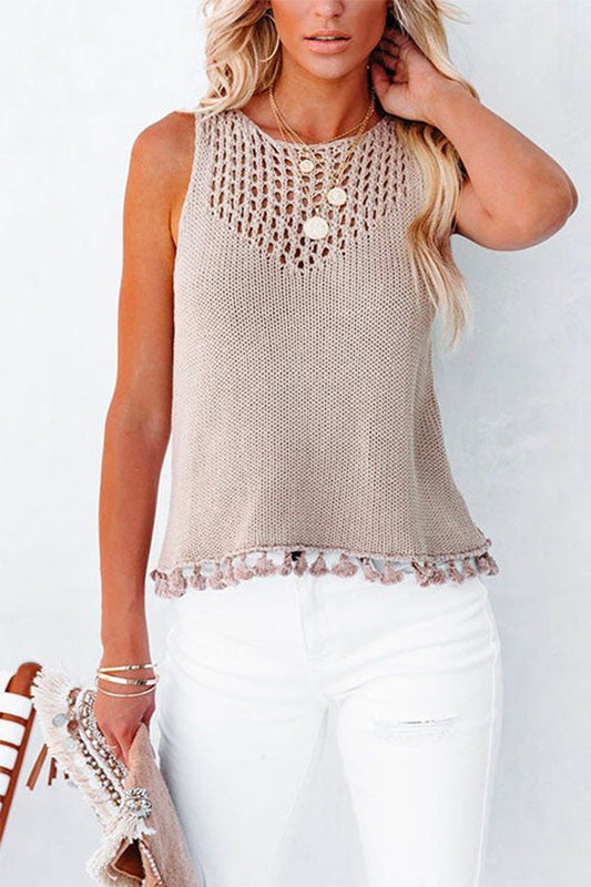 Hollow Out Splice Tassel Tank Top