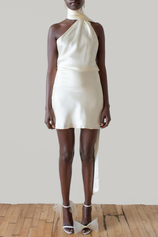 Backless Halter Satin Mini Dress