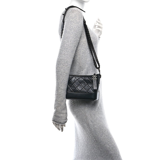 Aged Calfskin Quilted Small Gabrielle Hobo So Black