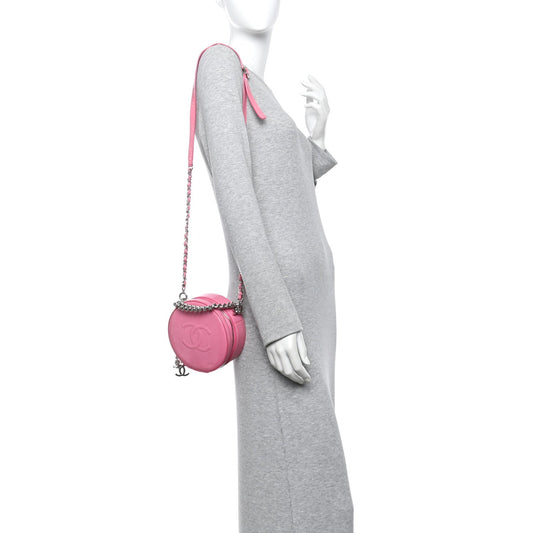 Glazed Calfskin Round As Earth Evening Bag Pink