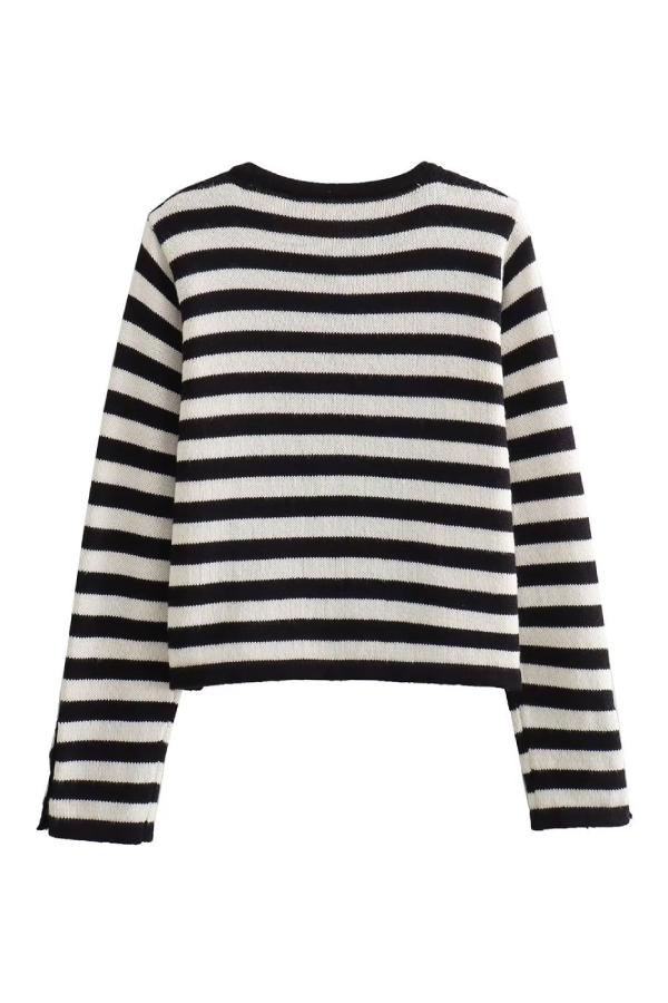 Cárdigan de rayas ajustado e informal de moda con top corto
