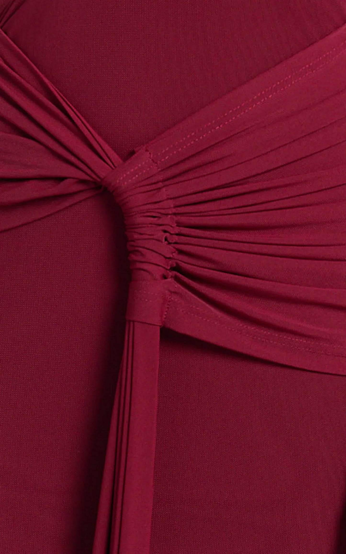 Mandy Midi Dress - Knot Detail Cut Out Mesh Dress in Wine