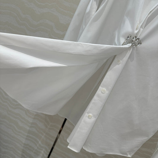 Prada Shirt with Diamond Brooch White Cotton