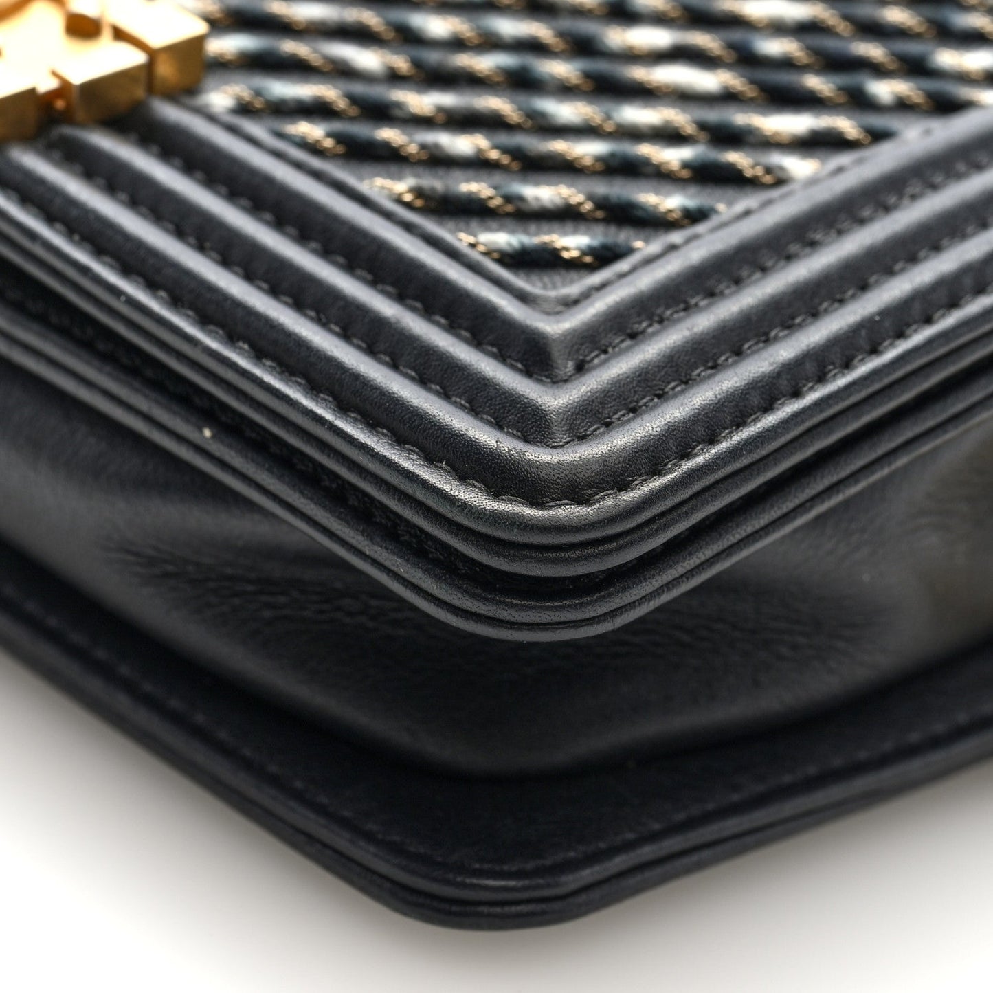 Calfskin Chevron Embroidered Boy By The Sea Flap Waist Belt Bag Black
