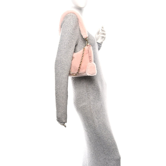 Shearling Nappa Mini Re-Edition Shoulder Bag Orchidea