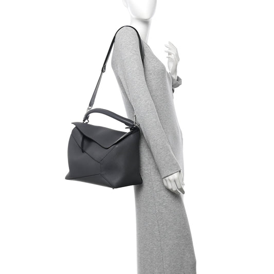 Calfskin Large Puzzle Edge Bag Dark Grey