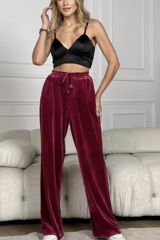 Pantalones anchos de terciopelo dorado Pantalones rectos de terciopelo