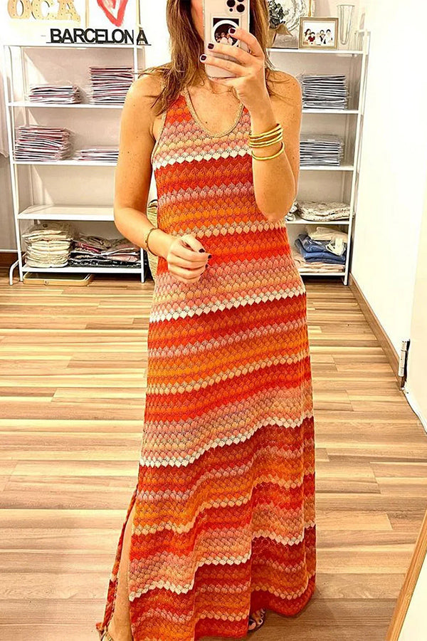 Women Casual Sleeveless Multicolor Maxi Dress