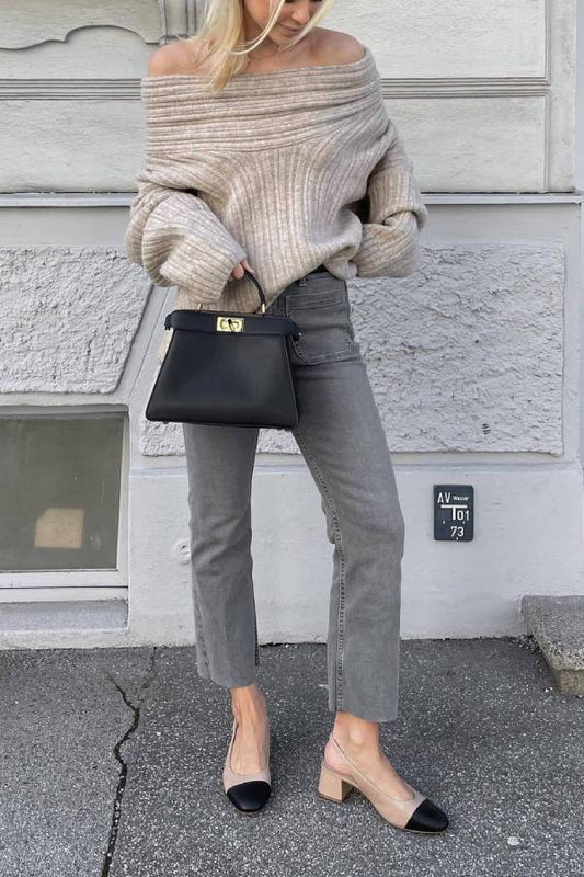 Suéter de punto informal holgado con cuello irregular de moda