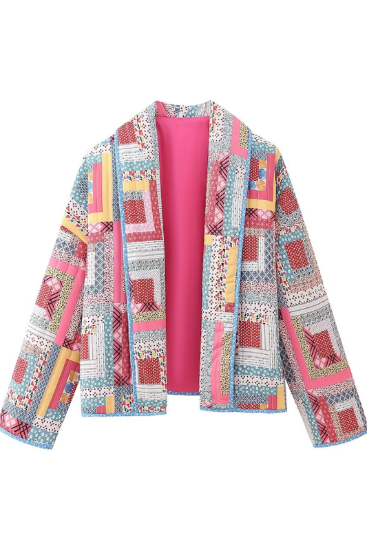 Chaqueta holgada de algodón a cuadros con acolchado y bloques de color