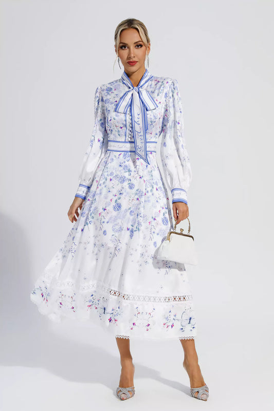 Oaklyn White Long Sleeve Floral Maxi Dress
