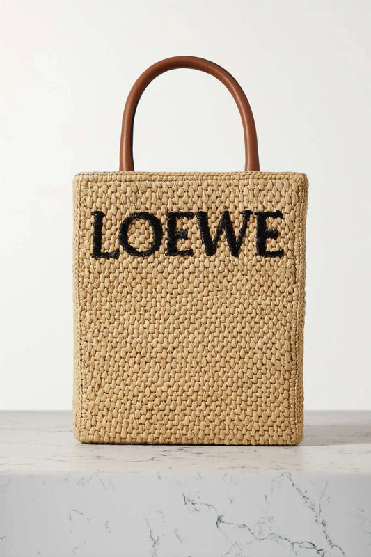 LOEWE Leather-trimmed raffia tote