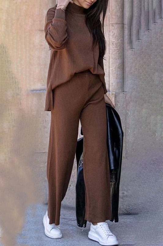 Conjunto de dos piezas de cuello alto, manga larga y estilo casual sencillo.