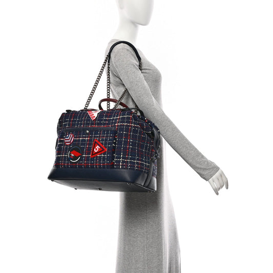 Tweed Large Trip Bowling Bag Navy Burgundy