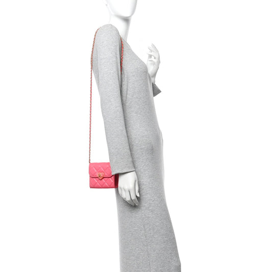 Lambskin Plexiglass Quilted Coco Love Clutch With Chain Pink