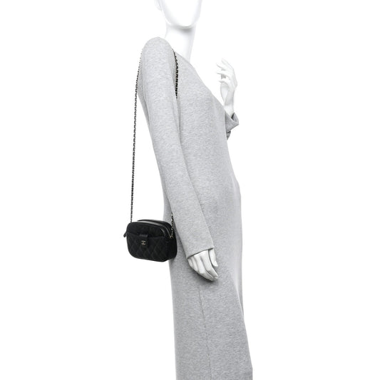 Caviar Quilted Chain Camera Bag Black