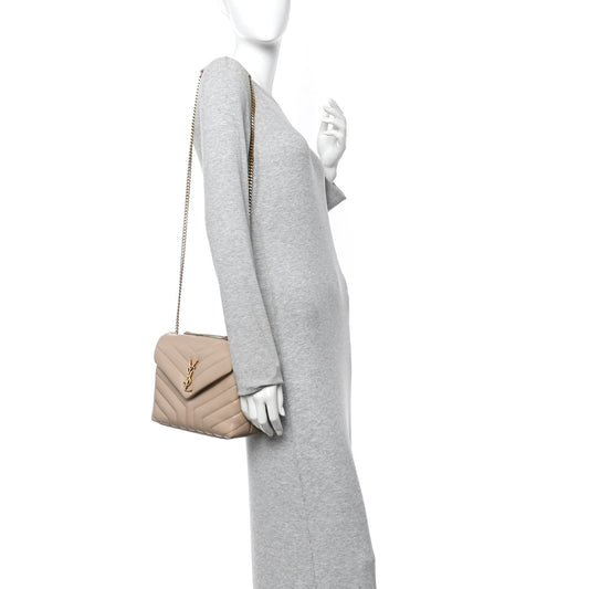 Calfskin Y Quilted Monogram Small Loulou Chain Satchel Dark Beige