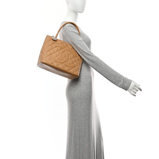 Caviar Quilted Medallion Tote Beige