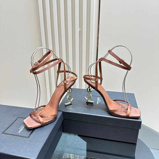 OPYUM HIGH SANDALS IN BROWN SILK