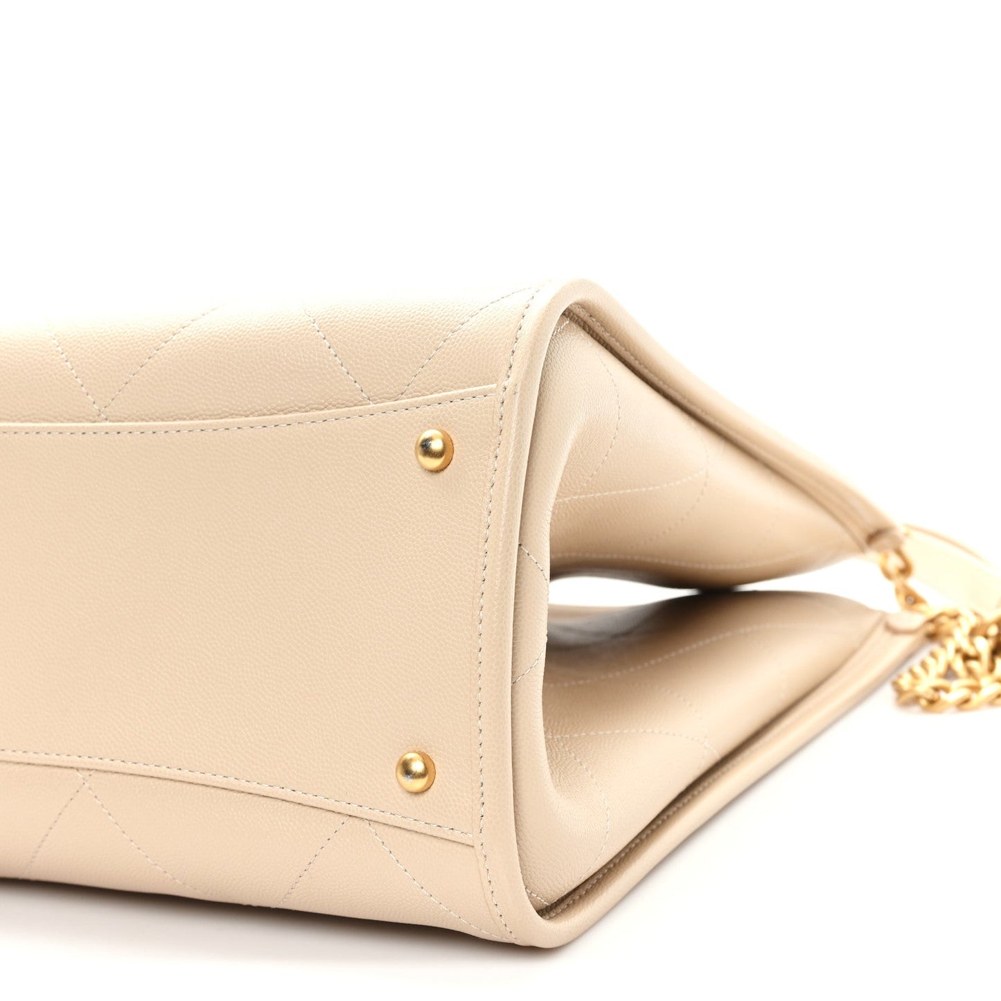 Caviar Stitched Pocket CC Large Tote Light Beige